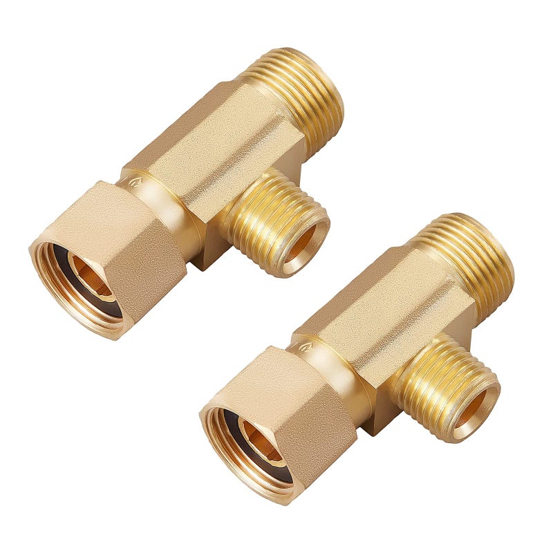 Litorange Brass Angle Stop Add-A-Tee Valve - 3/8" Compression Inlet by 3/8" & 1/4" OD Compression Outlets - Image 1